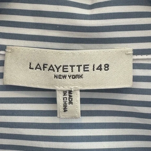 Lafayette 148 New York  Navy Striped Button Down Shirt - Picture 3 of 4